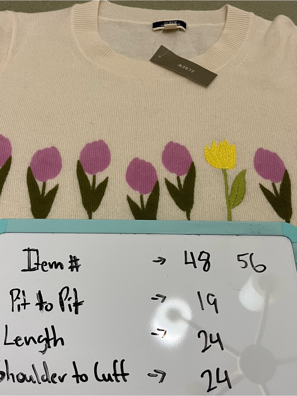 J. Crew Cashmere crewneck sweater with tulips Women’s Size Medium NWT NEW - Picture 10 of 10